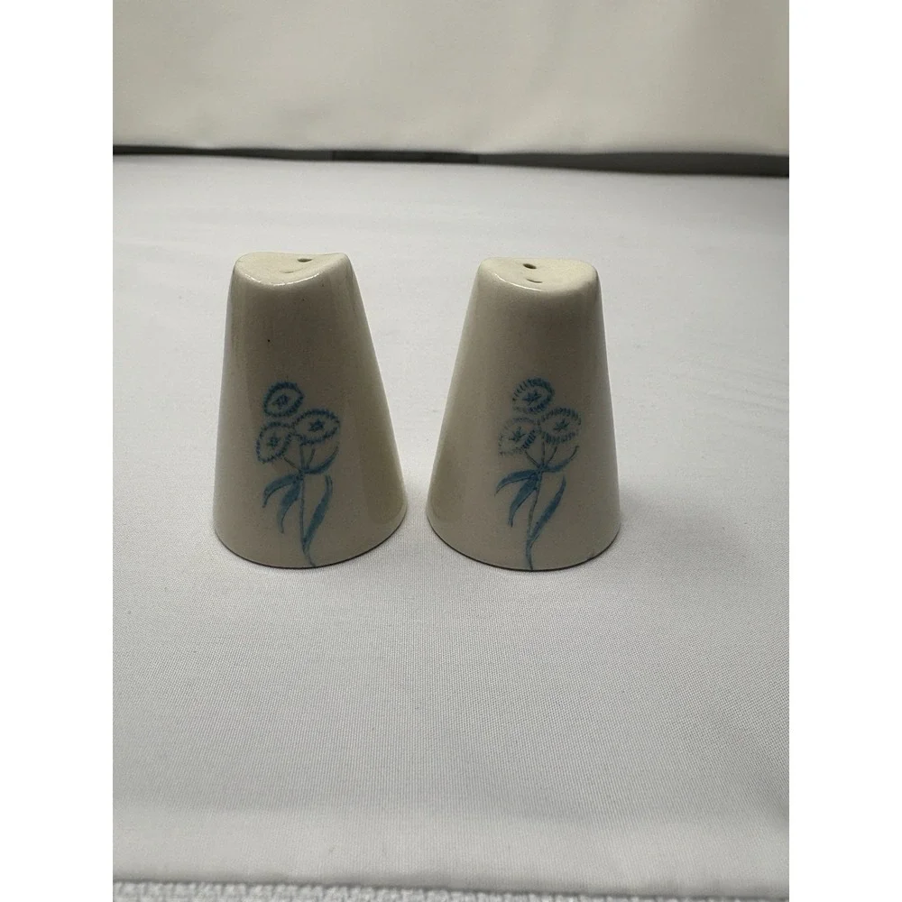 MCM Royal China Maytime Individual Salt & Pepper Shaker Set Blue Flowers Stetson
